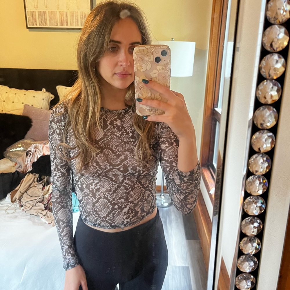 Garage Snakeskin Long Sleeve Mesh Top XS
